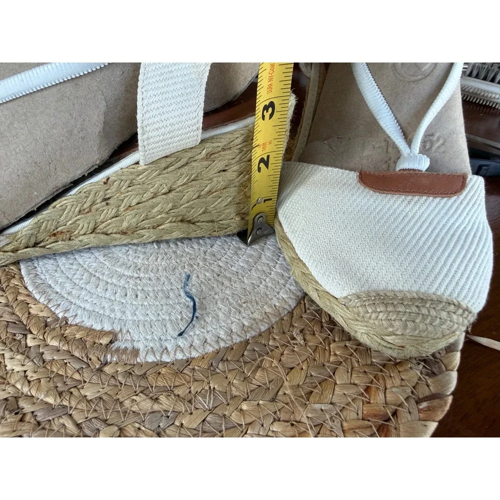 Lauren‎ Ralph Lauren Cream Canvas Espadrille 9B Wedge Sandals Slingback coastal